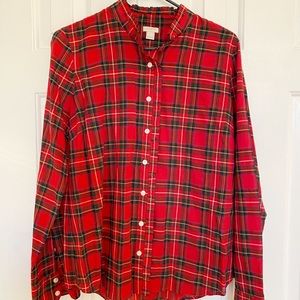 J. Crew Factory Red Holiday Plaid Ruffle Shirt L